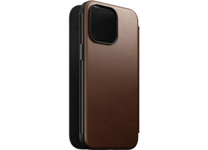 Nomad Book Cover Modern Leather Folio iPhone 15 Pro Max Brown