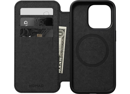 Nomad Book Cover Modern Leather Folio iPhone 15 Pro Schwarz
