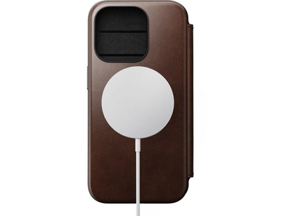 Nomad Modern Horween Leather Folio iPhone 15 Pro Rostbraun