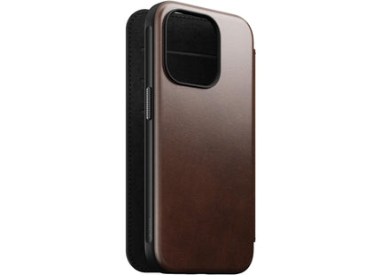 Nomad Modern Horween Leather Folio iPhone 15 Pro Rostbraun