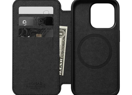 Nomad Modern Horween Étui portefeuille en cuir pour iPhone 15 Pro Noir