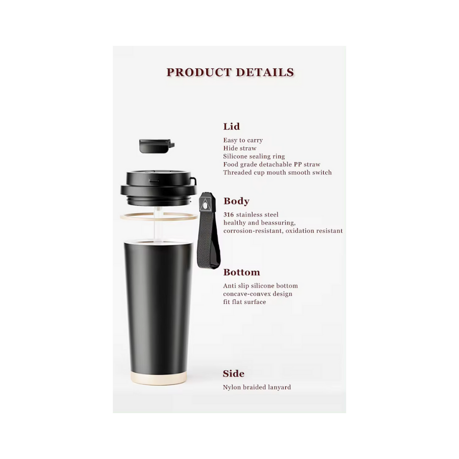 Tazza da caffè sottovuoto da viaggio 500 ml, Nero