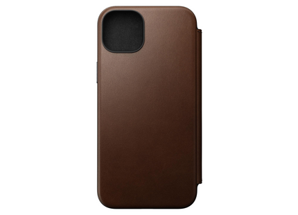 Nomad Book Cover Modern Leather Folio iPhone 15 Plus Braun