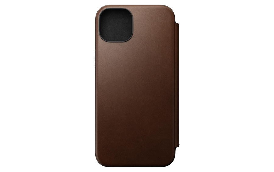Nomad Book Cover Modern Leather Folio iPhone 15 Plus Marrone