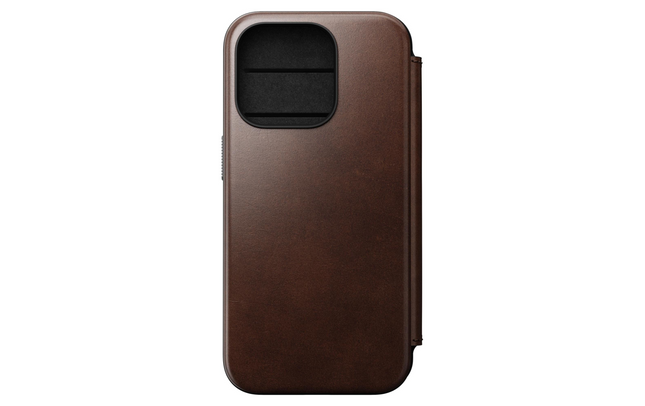 Nomad Modern Horween Leather Folio iPhone 15 Pro Rust Brown