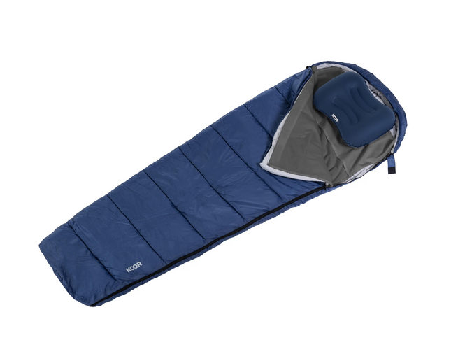 KOOR Schlafsack, Schlafsackeinlage und Reisekissen Set Blau