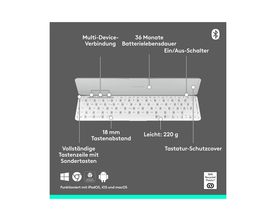 Logitech Tastiera Keys-To-Go 2 Pale grey