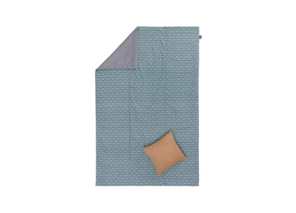 Urbanara Picknickdecke Mallur 130 x 190 cm - Taubenblau / Naturweiss