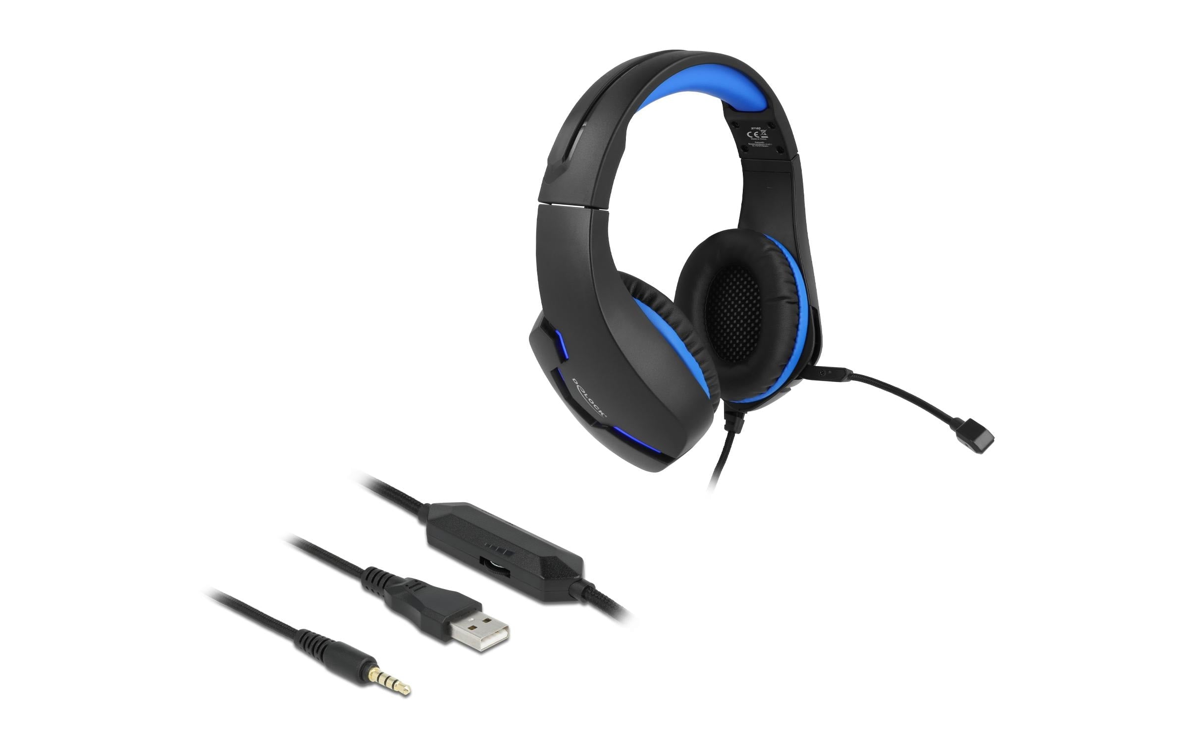 Delock Gaming-Headset Gaming Over-Ear LED Schwarz