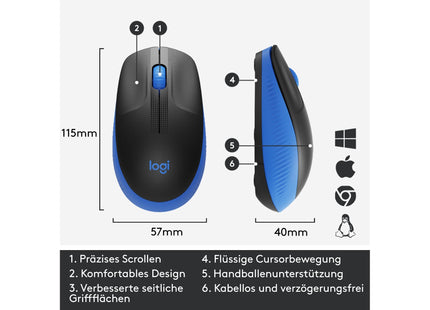 Logitech Mouse M190 Blue/Black, wireless