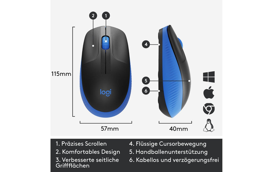 Logitech Mouse M190 Blue/Black, wireless