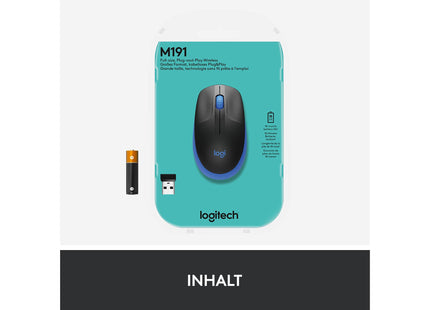 Logitech Mouse M190 Blue/Black, wireless