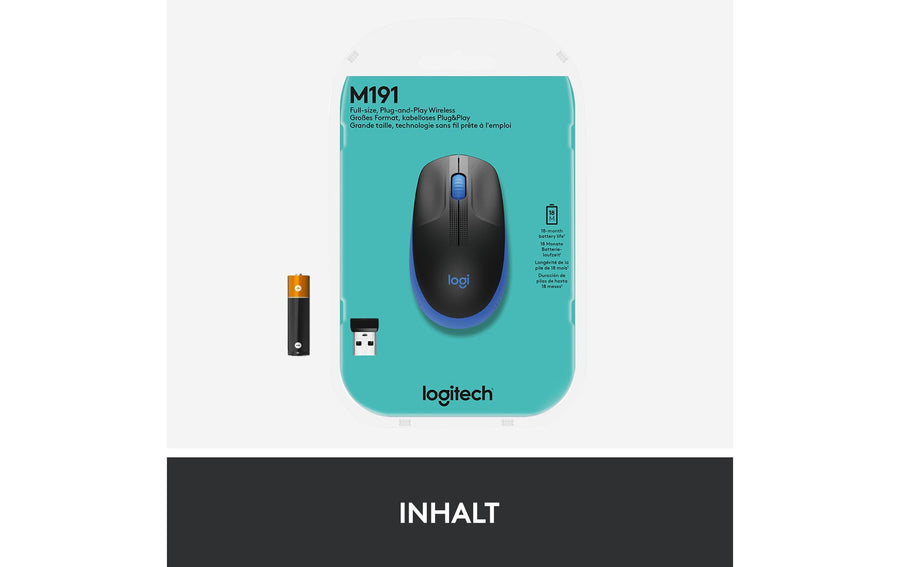 Logitech Mouse M190 Blue/Black, wireless