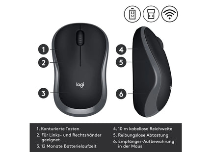 Logitech Mouse M185 Wireless, Anthracite-Black