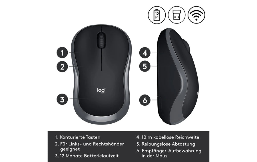 Logitech Mouse M185 Wireless, Anthracite-Black