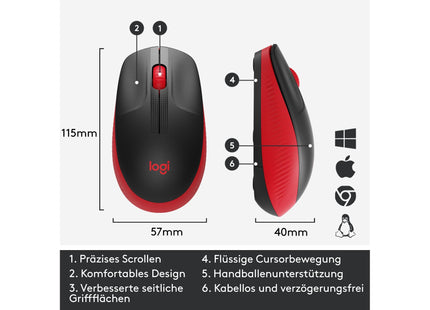 Logitech Mouse M190 Red/Black, wireless