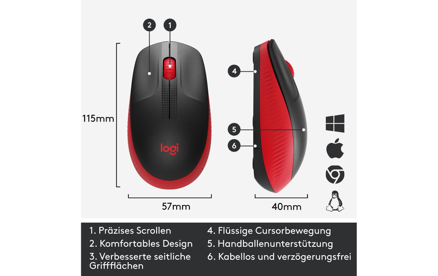 Logitech Maus M190 Rot/Schwarz, kabellos