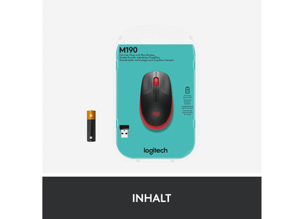 Logitech Mouse M190 Red/Black, wireless