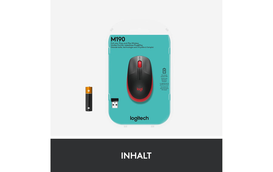 Logitech Maus M190 Rot/Schwarz, kabellos