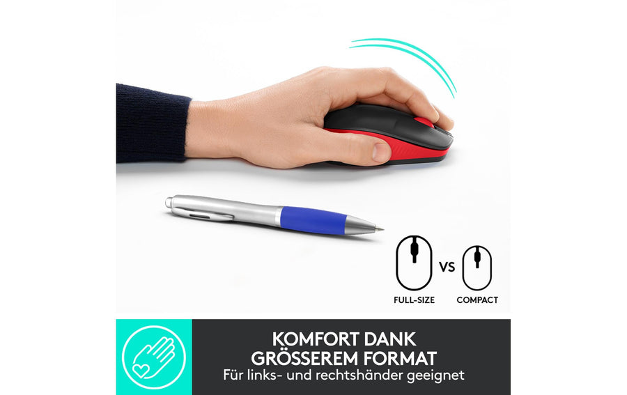 Logitech Maus M190 Rot/Schwarz, kabellos