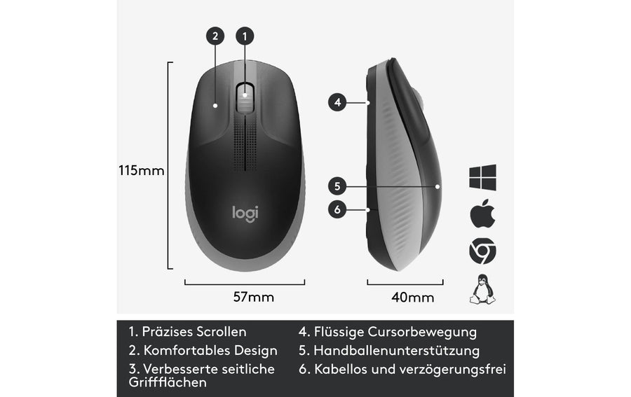 Logitech Mouse M190 Grey/Black, wireless