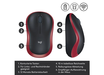 Logitech Mouse M185 Wireless, Red-Black