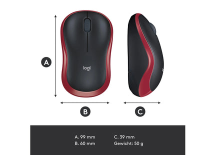 Logitech Mouse M185 Wireless, Red-Black