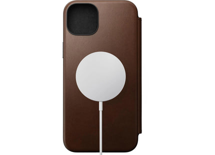Nomad Book Cover Modern Leather Folio iPhone 15 Plus Braun