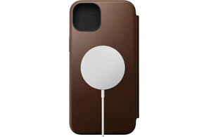 Nomad Book Cover Modern Leather Folio iPhone 15 Plus Marron