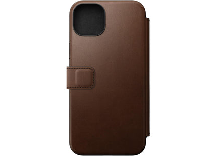 Nomad Book Cover Modern Leather Folio iPhone 15 Plus Braun