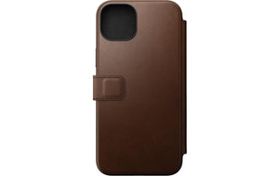 Nomad Book Cover Modern Leather Folio iPhone 15 Plus Marron