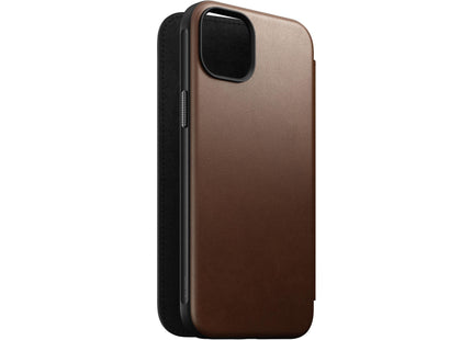 Nomad Book Cover Modern Leather Folio iPhone 15 Plus Braun
