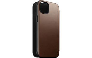 Nomad Book Cover Modern Leather Folio iPhone 15 Plus Marron