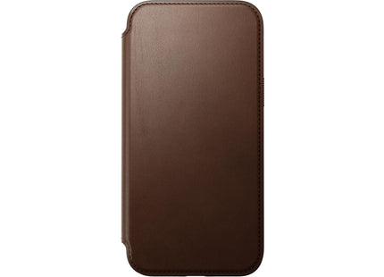 Nomad Book Cover Modern Leather Folio iPhone 15 Plus Braun