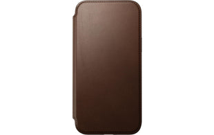 Nomad Book Cover Modern Leather Folio iPhone 15 Plus Marron