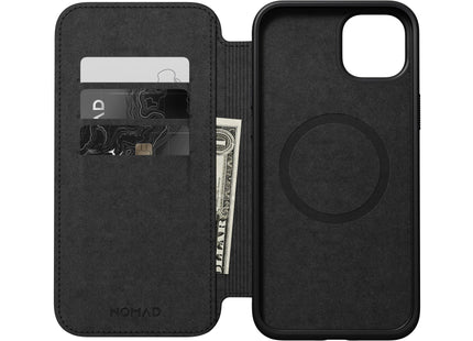 Nomad Book Cover Modern Leather Folio iPhone 15 Plus Braun