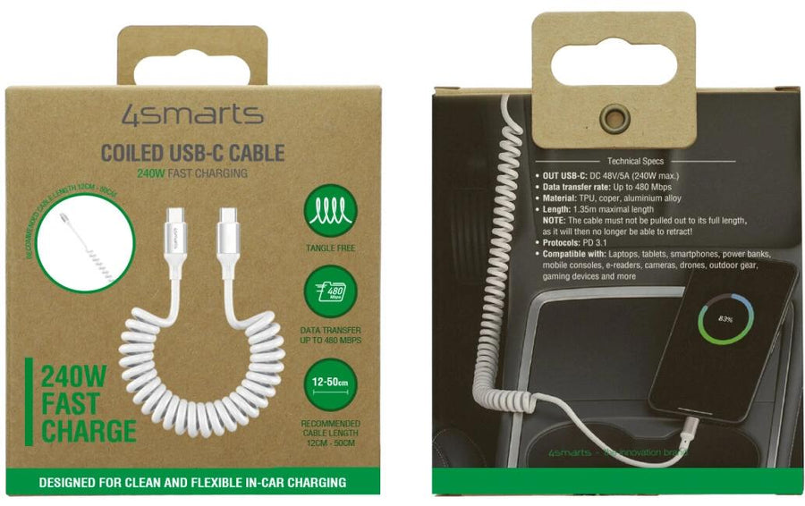 4smarts USB 2.0-Spiralkabel USB-C - USB-C 1.35 m Weiss - Foto 4