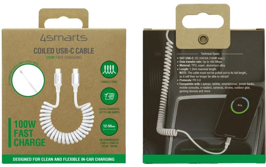 4smarts USB 2.0-Spiralkabel USB-C - USB-C 1.35 m Weiss - Foto 4