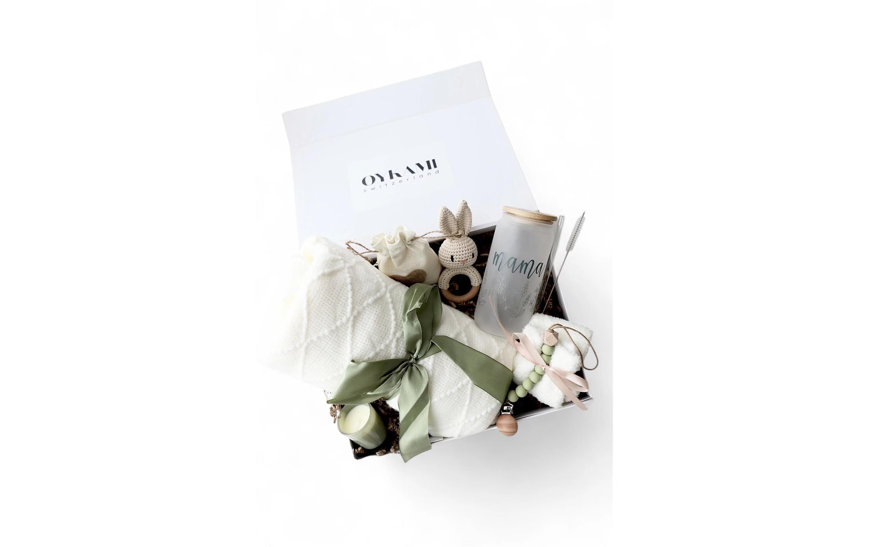 Oykami Mama und Baby Geschenkbox Weisse Decke «Kapstadt» Weiss/Grün