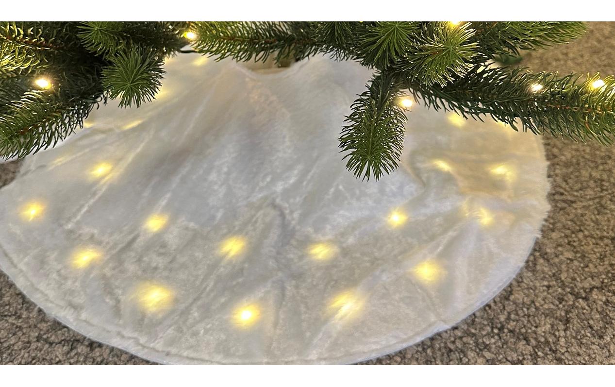 Dameco LED Weihnachtsbaumrock, Plüsch, 90 cm, Weiss