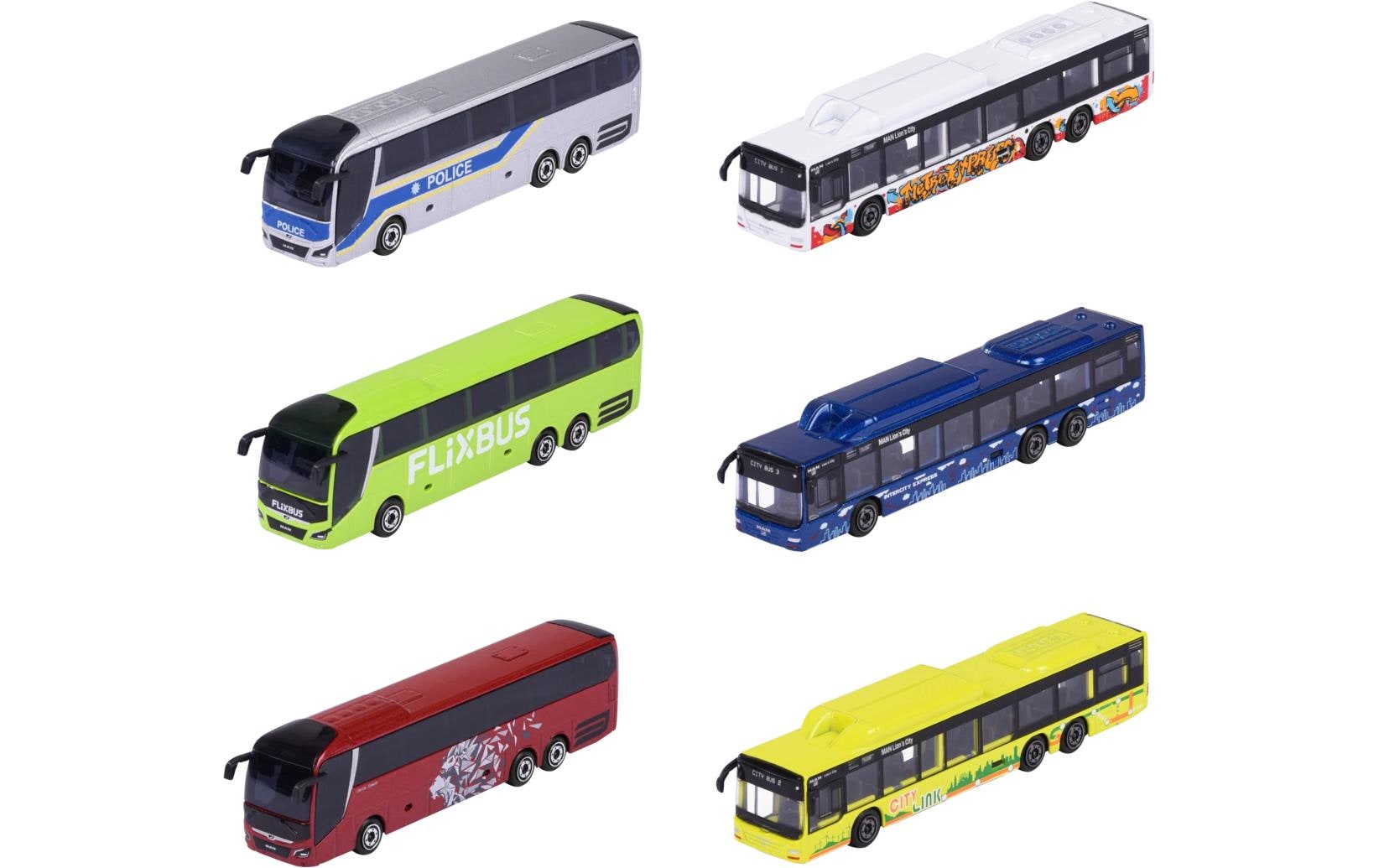 Majorette City MAN Bus, 6-sort. Metall, Mehrfarbig