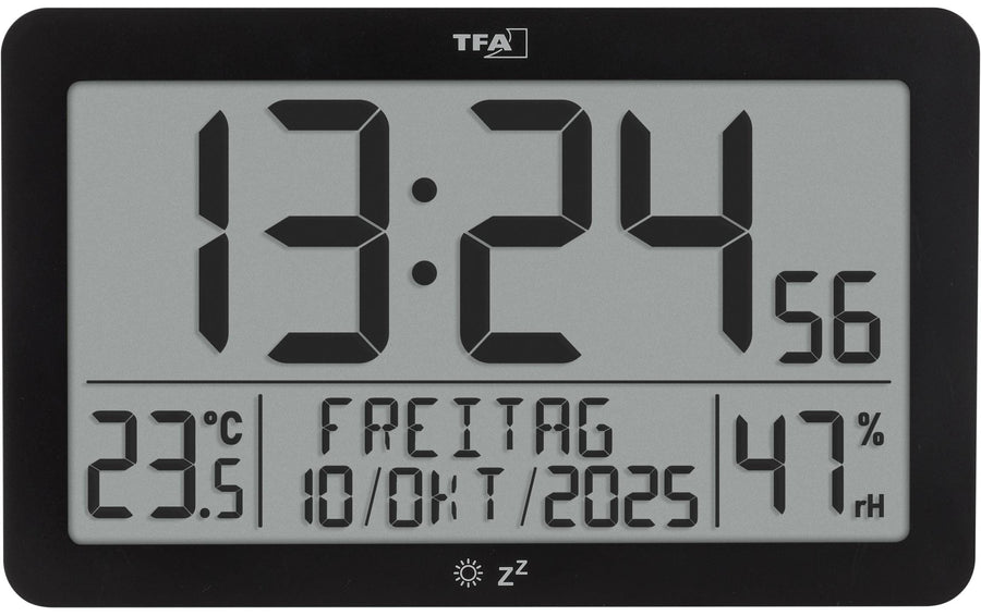 TFA Dostmann Digitale Funkuhr mit Raumklima, Schwarz - Foto 3