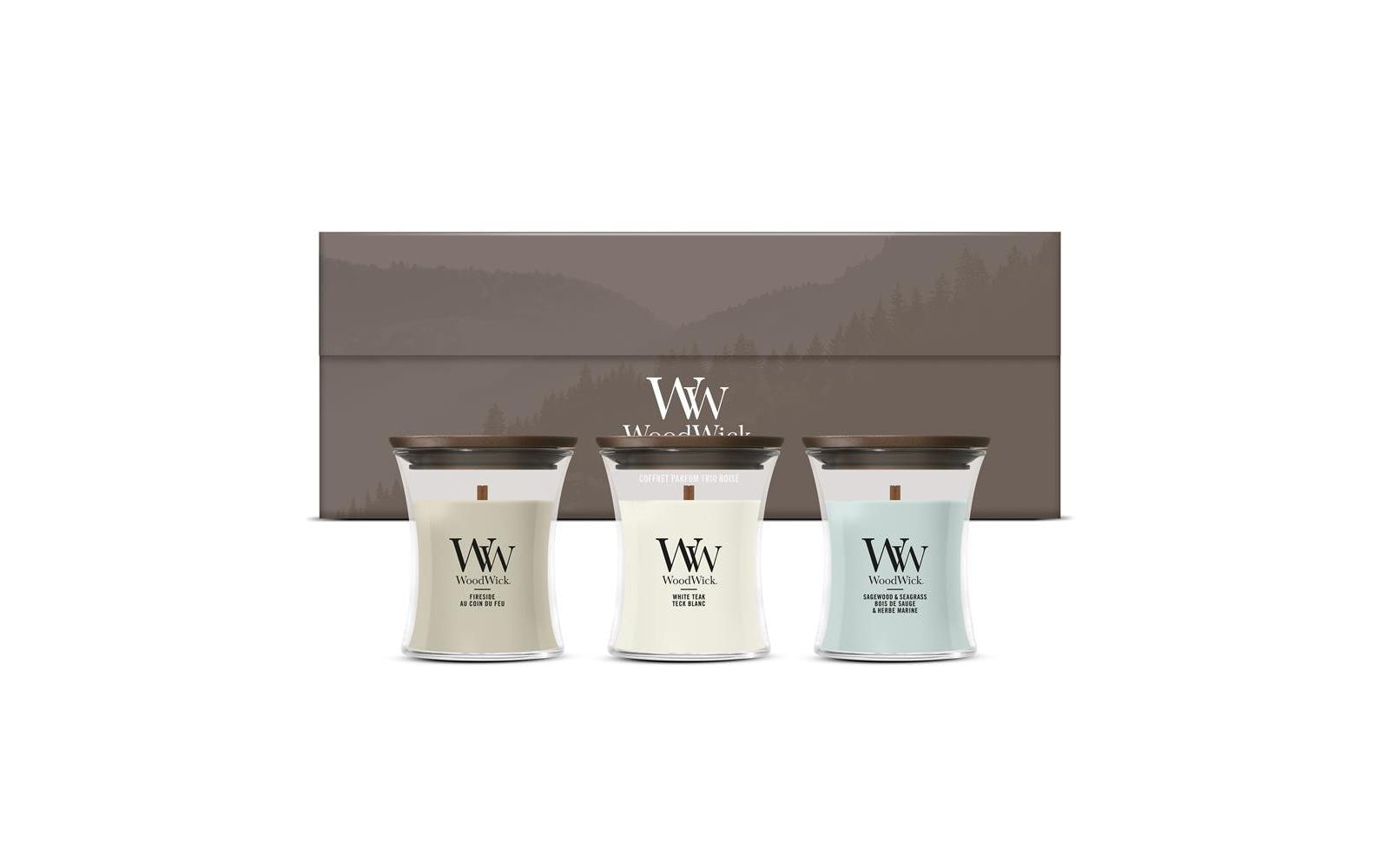 Woodwick Giftset 3 Mini Jar Woody Geschenkset, Glas, Schwarz