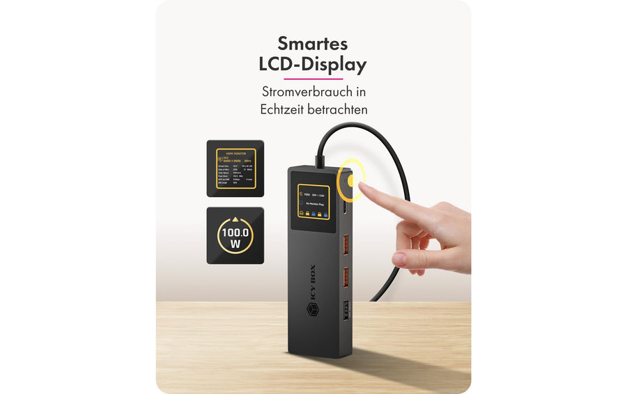 ICY BOX Dockingstation Spade Dock 4038 7-in-1, LCD, 10 Gbps, PD 100W - Foto 3