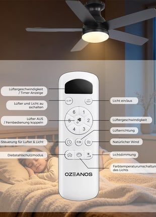 Ozeanos Deckenventilator KBS-44K009 Schwarz