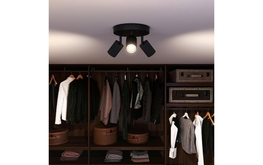 Philips Wyatt Faretto da superficie 3x, rotondo senza lampadina GU10, nero