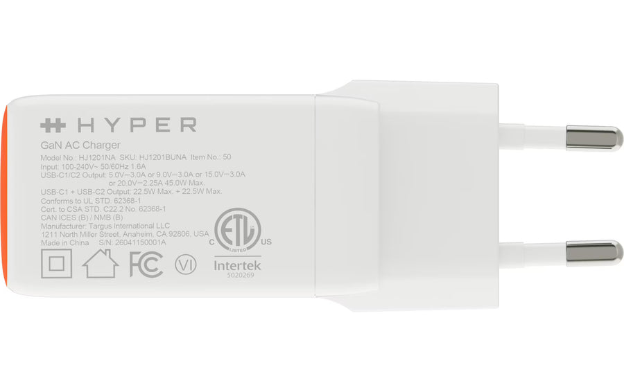 HYPER USB-Wandladegerät Flex GaN 45 W 2x USB-C