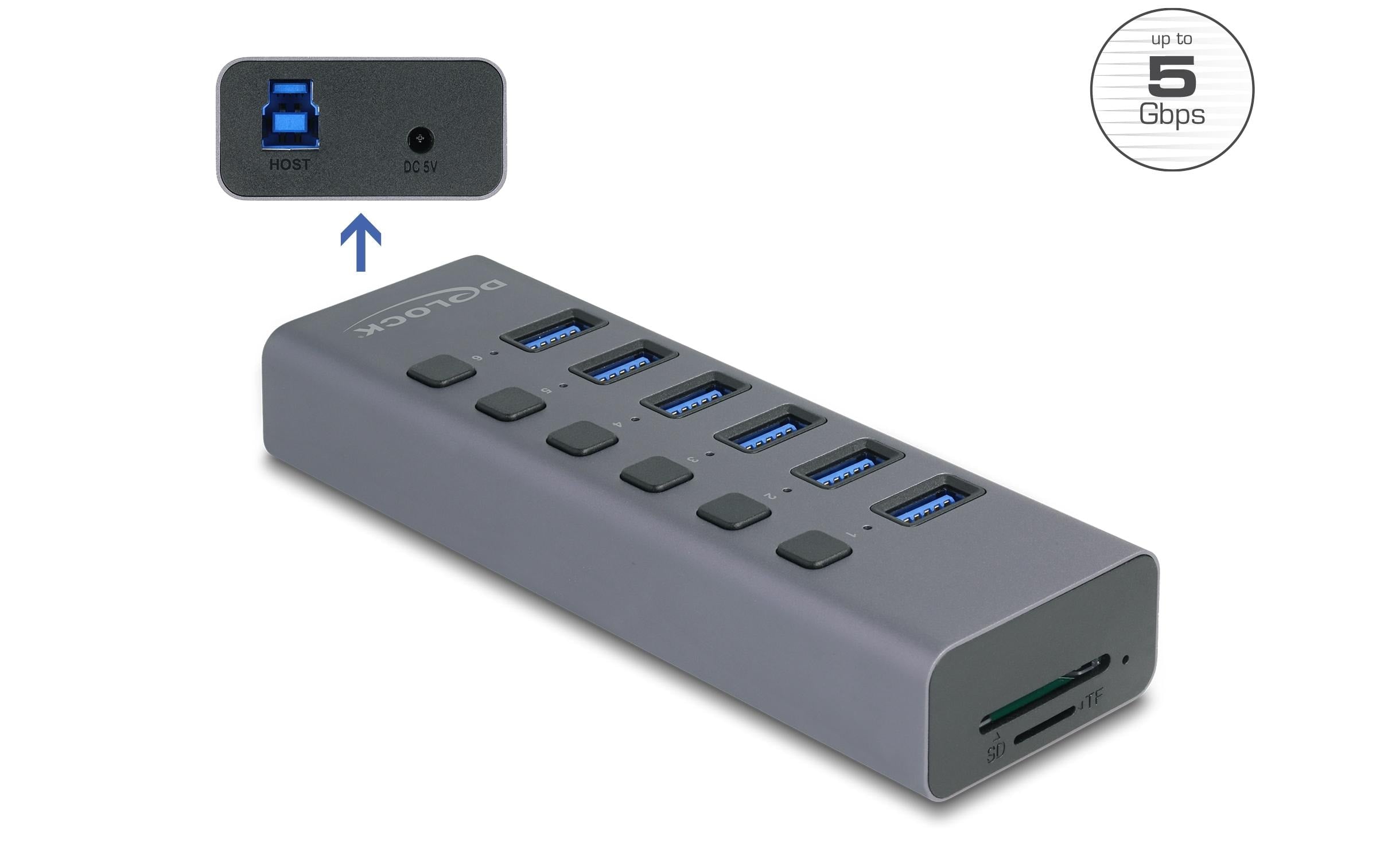 Delock Hub (Externer, USB 5 Gbps, 6 Port, mit Schalter)