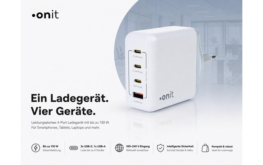 onit USB-Wandladegerät Quad 3C1A 140 W GaN Weiss - Foto 2