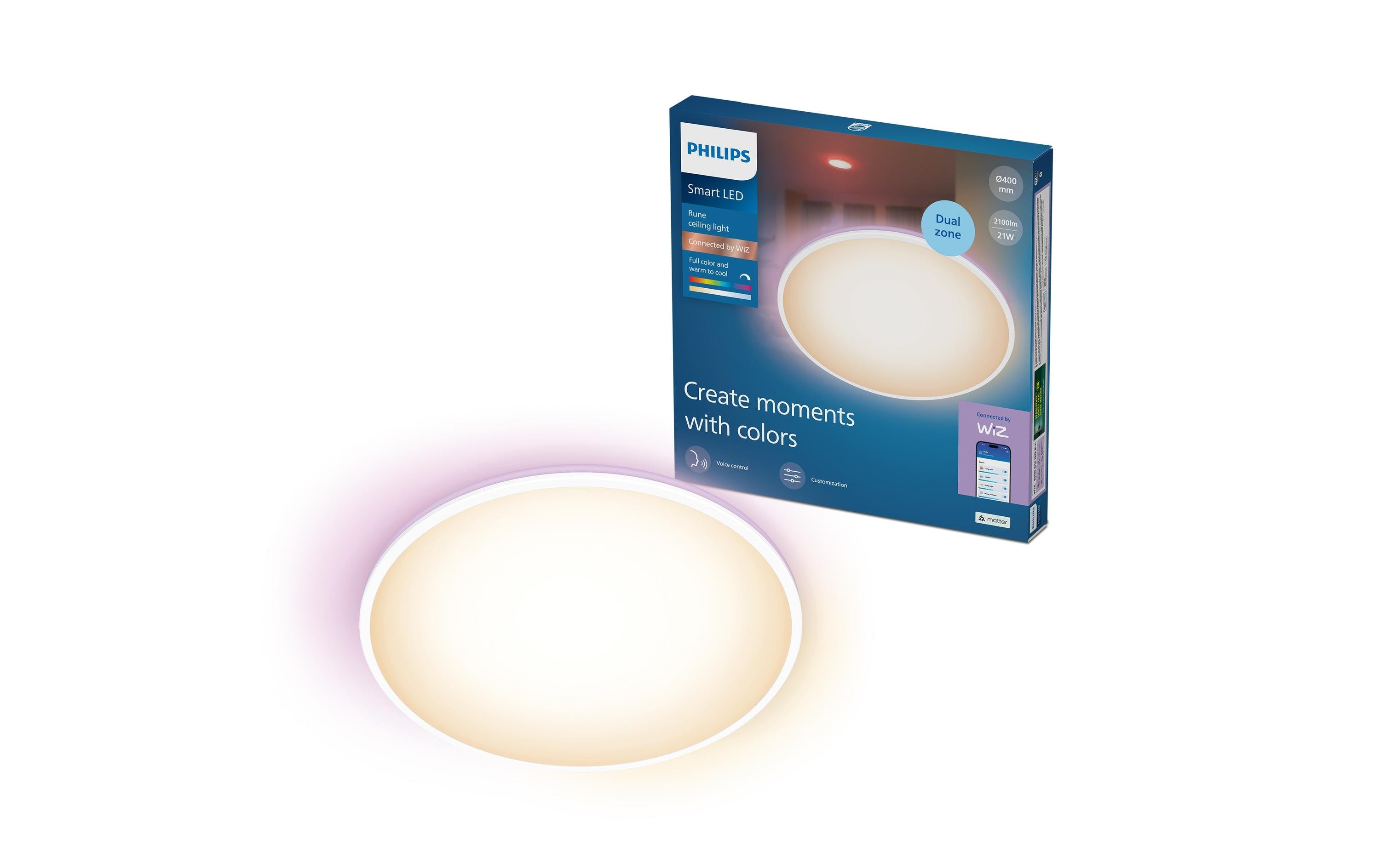 Philips Smart Lighting Rune Deckenleuchte Rund, 2100 Lumen, Halo-Lichteffekt